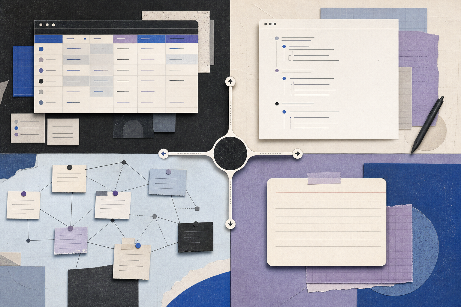 Editorial collage comparing four distinct digital note-taking workflows