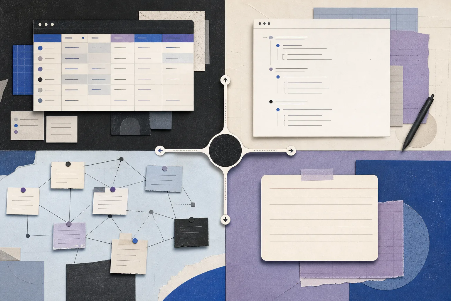 Editorial collage comparing four distinct digital note-taking workflows