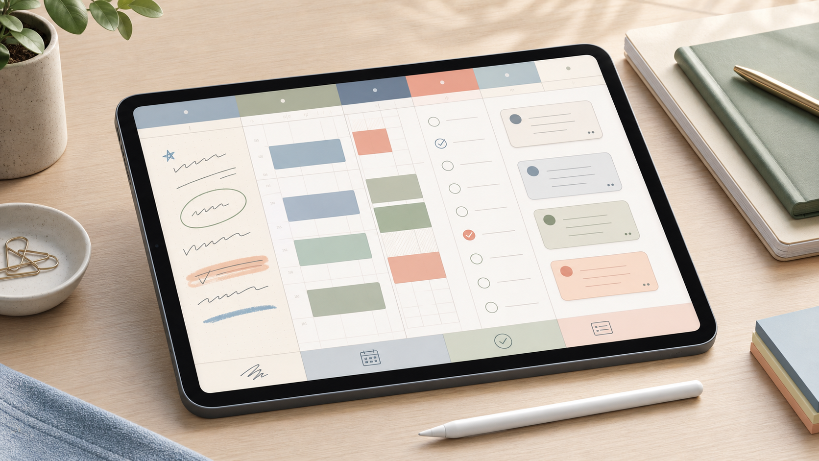 Editorial illustration of a weekly planner and timer
