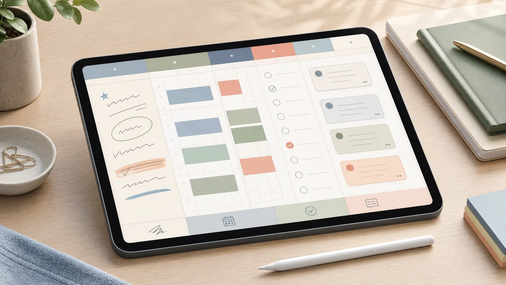 Editorial illustration of a weekly planner and timer